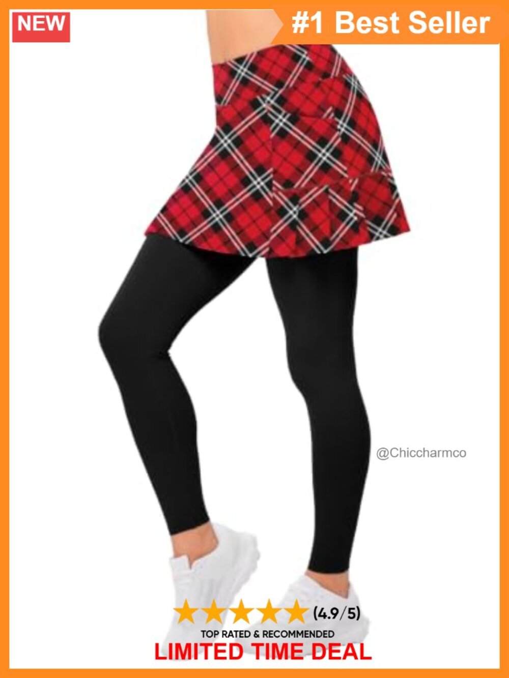 Women Skirted Leggings High Waist Tummy Control Pleated Tennis Skort Midi
